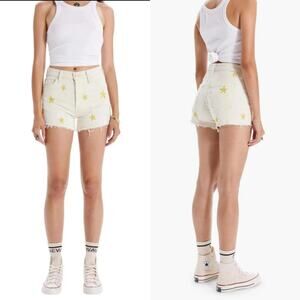 Mother The Tomcat Kick Fray High Rise Shoot for the Star Cream Denim Shorts 31